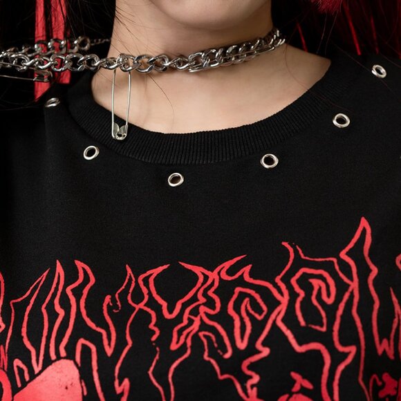 NEW ACDC RAG Bunny Dolls Punky Bunny Black Red Long Sleeves Oversized Tee - Picture 5 of 9